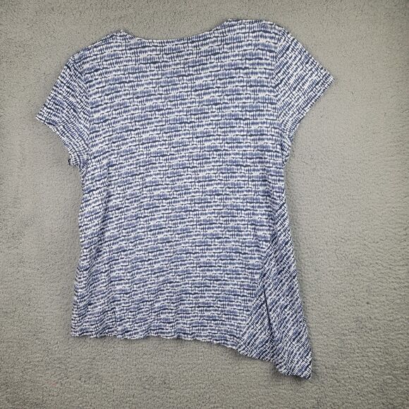 J Jill Pure Jill Tunic Tee Top Womens M Blue White Linen Blend Asymmetric Hem - Picture 2 of 16